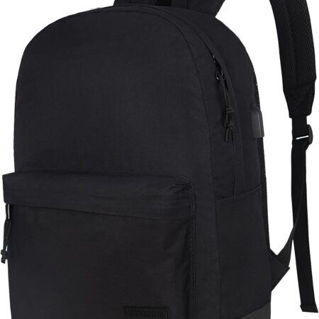 SUPACOOL Casual Laptop Backpack for Men and Women, School Backpack for Boys and Girls, College Bookbag, USB Charging Port, Lightweight Back Pack(Black)