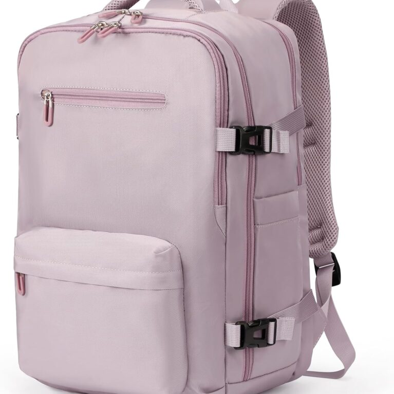 SHRRADOO Travel Laptop Backpack for Women, Casual Work Bag 17inch College Laptop Backpack Airline Approved Backpack for Hiking Business Nurse Bag Casual Daypack for Weekender, Large, Light Pink